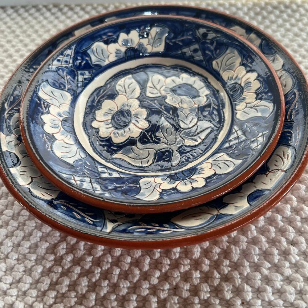 2 VTG OLARIA PIRRAÇA Redware terracotta Handmade Hand Painted Portuguese Plates